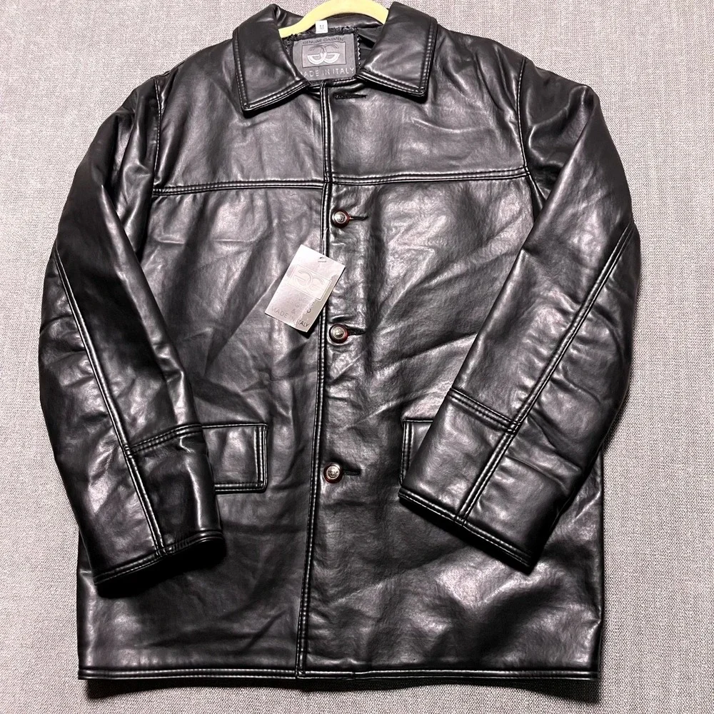 Genuine Garment Vintage 90s Black Leather Jacket Mens Medium Made in Italy NWT